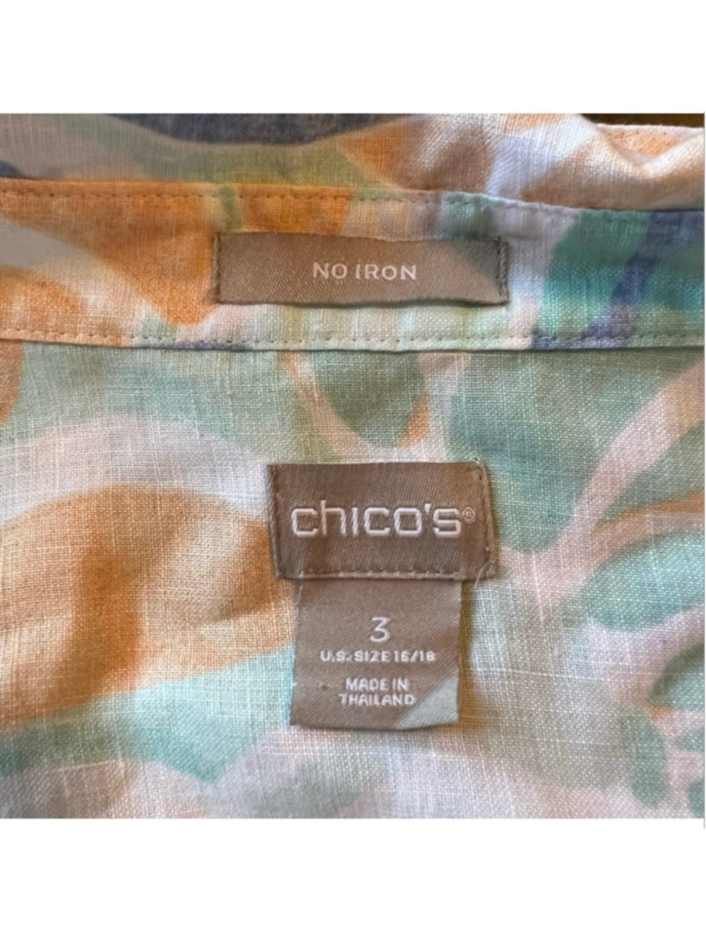 Chico’s No Iron Linen Floral Button Down Shirt Size 3 XL 16/18 - Picture 6 of 10